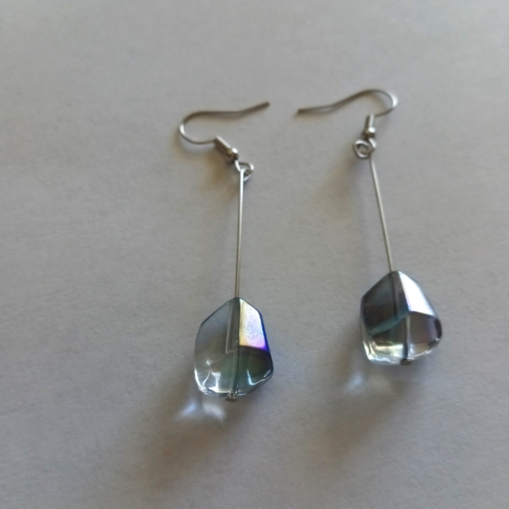 Silver Dangle pastel blue crystal drop earrings statement earrings hand crafted